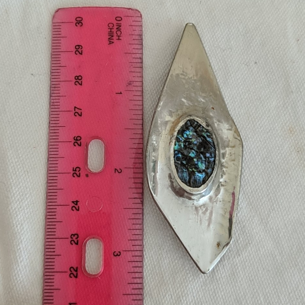 Silver and Blue Vintage Brooch with Shell Center